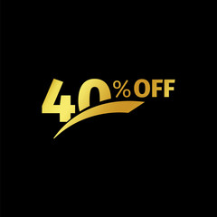 Black banner discount purchase 40 percent sale vector gold logo on a black background. Promotional business offer for buyers logotype. Forty percentage off, discounts in the strict style coupon.