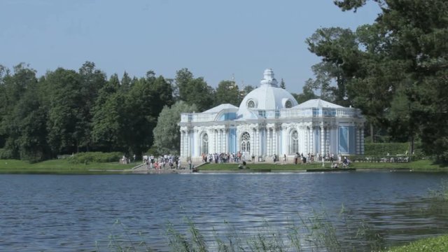 Pavilion "Grotto" on the bank of the Big pond of Catherine Park, Tsarskoye Selo Pushkin, Saint Petersburg