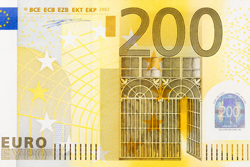 Close-up of part 200 euro banknote.