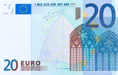 Close-up of part 20 euro banknote. - obrazy, fototapety, plakaty