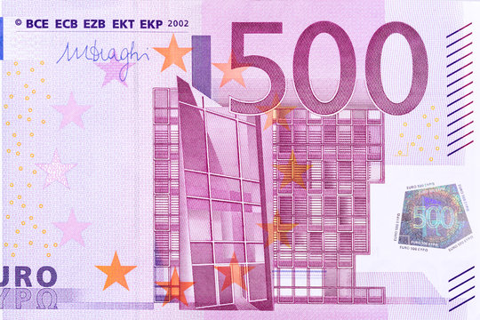 Closeup photo of a part of five hundred euro note.