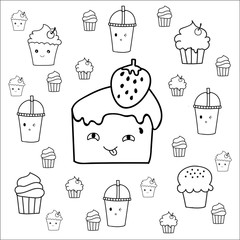 Cute hand drawn Desserts doodles illustrator vector design.