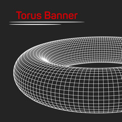 Abstract wireframe torus donut banner brochure. Vector technology background. Connection design template.