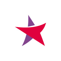 Fantastic isolated simple flat red and violet color star logo of unusual shape. Vector logotype and icon of the abstract form.