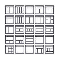 Set of Web Layout Outline Icon design . All Icon designed on 64x64 Pixel perfect Icon. Good to use for website project , app , mobile and more. Editable Stroke.  