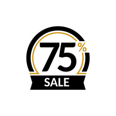 Discount card with 75 percent sale. Advertising Sale vector isolated sign. Promotion Stylish logo design under the black and gold arch.