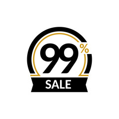 Naklejka premium Discount card with 99 percent sale. Advertising Sale vector isolated sign. Promotion Stylish logo design under the black and gold arch.
