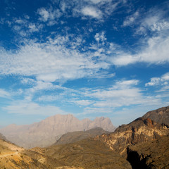 in oman  the old mountain gorge and canyon the deep cloudy  sky