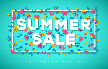 Summer Sale typography on blue background
