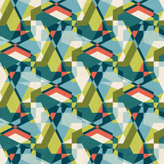 Abstract geometric seamless pattern in mid-century modern colors, vector illustration with texture