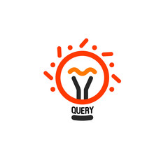 New question mark symbol, flat bright cartoon bulb. White and orange colors sign. Stylized vector lightbulb colorful logotype. Query icon, circle line logo