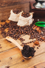 scrub coffee grounds. Body care concept