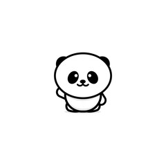 Cute Panda welcomes waving his hand vector illustration, Baby Bear logo, new design line art, Chinese Teddy-bear Black color sign, simple image, picture with animal.