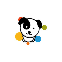 Naklejka premium Cute Dog with colorful balls vector illustration, Baby Puppy logo, new design art, Pet Black color sign, simple image, picture with animal