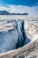 Fissure in top surface of a glacier