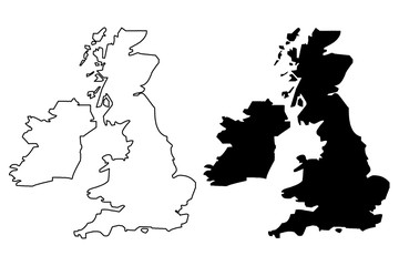 British Isles map vector illustration, scribble sketch British Isles - obrazy, fototapety, plakaty