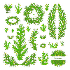 Hand drawn vector twigs and branches with leaves.