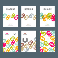 Six business brochure design layout template, with hexagon pattern