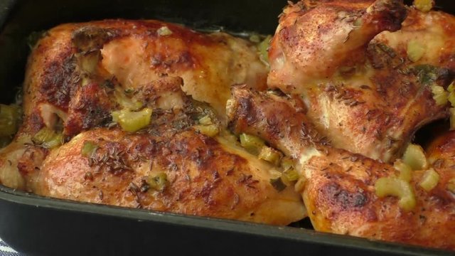 Chicken baked in the oven and celery
