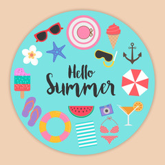 Hello Summer background with elements for template design. Vector Illustration.