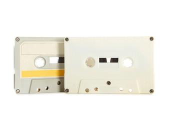 White cassette tapes isolated on white background