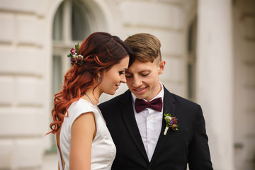 Wedding portrait of beautiful bride and groom in love