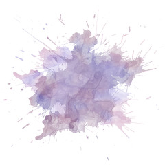 Purple watercolor stains. Hand painted watercolor splashes isolated on white background.