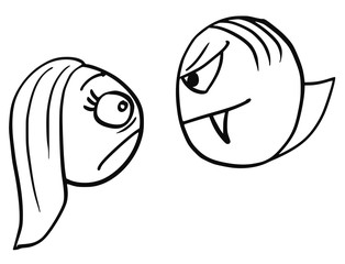 Vector Cartoon of Woman Frightened Scared by Vampire