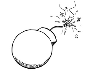 Vector Cartoon of Bomb With Fuse Burning
