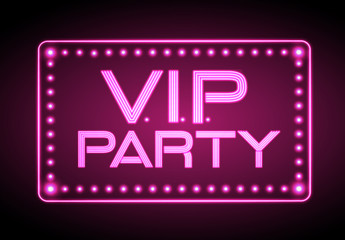 Neon sign. V.I.P. party. Disco poster