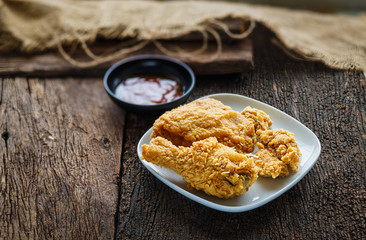 crispy  fried chicken in a wooden table