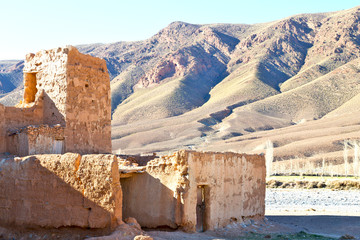 brown construction   in    valley  morocco         africa the atlas dry mountain
