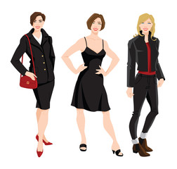 Vector illustration of woman character in different clothes for office and everyday