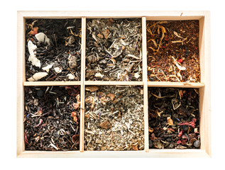 Wooden box, amazing collection of rare teas, topview