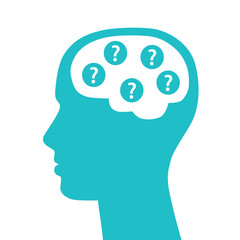 Man head with questions in brain.