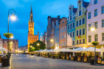 Fototapeta na wymiar Beautifully illuminated Old Town in Gdansk. Poland, Pomerania.