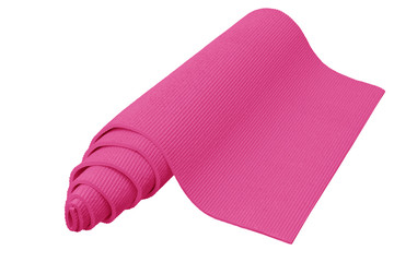 Pink yoga mat isolated on white background with clipping path.
