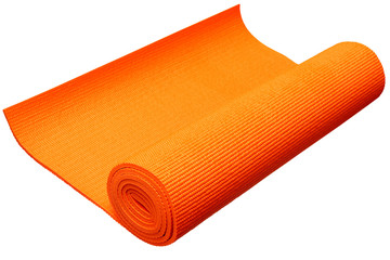 Obraz premium Orange yoga mat isolated on white background with clipping path.