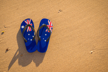 Aussie thongs on the beach at sunset © myphotobank.com.au
