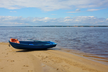 boat on the shore of the Gorky sea, nizhegorodsky region, Russia