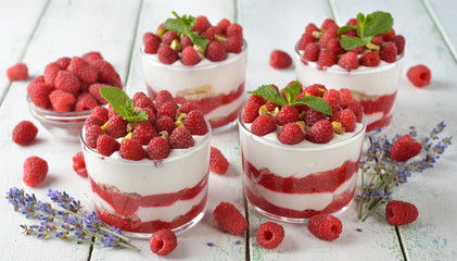 Raspberry cheesecake in a glass
