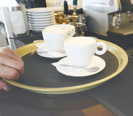 Coffee serving on disk - bar, restaurant, cafeteria, barista