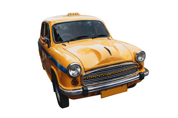 Isolated yellow vintage taxi in Kolkata, India © artitwpd