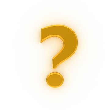 question mark 3d colored gold yellow interrogation point punctuation mark asking sign isolated on white background in high resolution for business presentation and print
