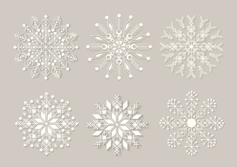  Snowflakes set. Background for winter and christmas theme. Vector illustration.  EPS10.