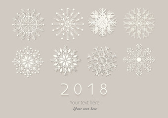 Naklejka na ściany i meble Happy New Year 2018 card with paper snowflakes. Applique background. Vector illustration. EPS10.