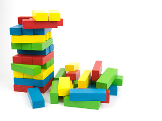 Wooden building blocks isolated on white background