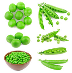 Green peas on white background
