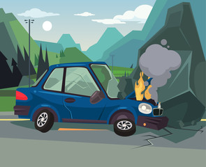Car accident. Vector flat cartoon illustration