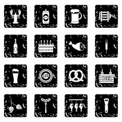 Beer set icons, grunge style